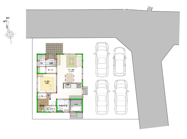 【外観】
桑原小徒歩9分。駐車4台と太陽光発電が叶えるゆとりの新生活
