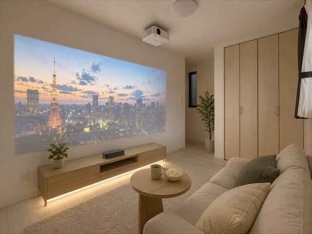 壁が白いのでプロジェクターを設置して映画やYouTubeなど楽しめます♪
部屋がおしゃれなシアタールームのように変身◎