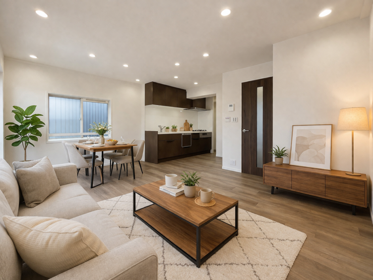 2階にリビングを持ってくることによって日当たり、風通しが良好に。階下に空間があるため、1階リビングに比べると暖かいことも魅力です。