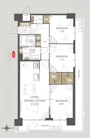 【間取り】
3LDK+2WIC