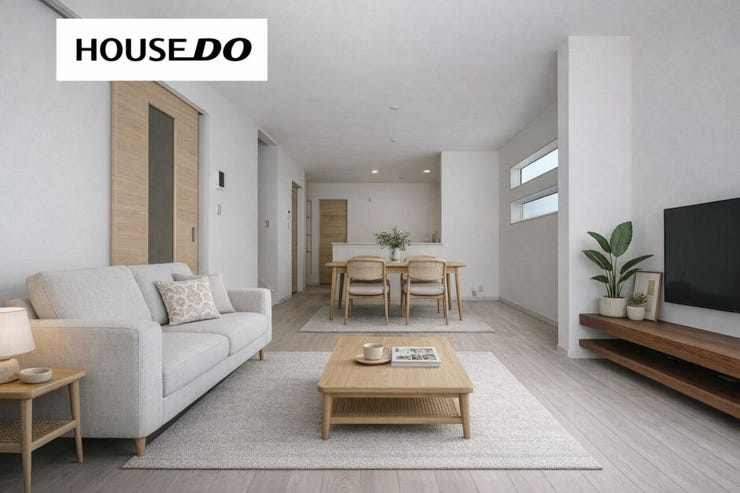 【リビング】
家族が自然と集まる、開放感のあるLDK。
家具配置がしやすい整った形で、理想のリビングづくりが楽しめます。※AIでインテリアを配置したイメージ図です