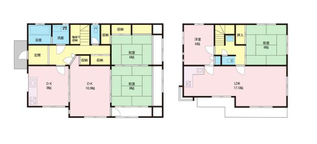 【間取り】
【Floor Plan】
3DK+2LDK+カースペース2台
※図面と現況に相違がある場合は現況優先とします。