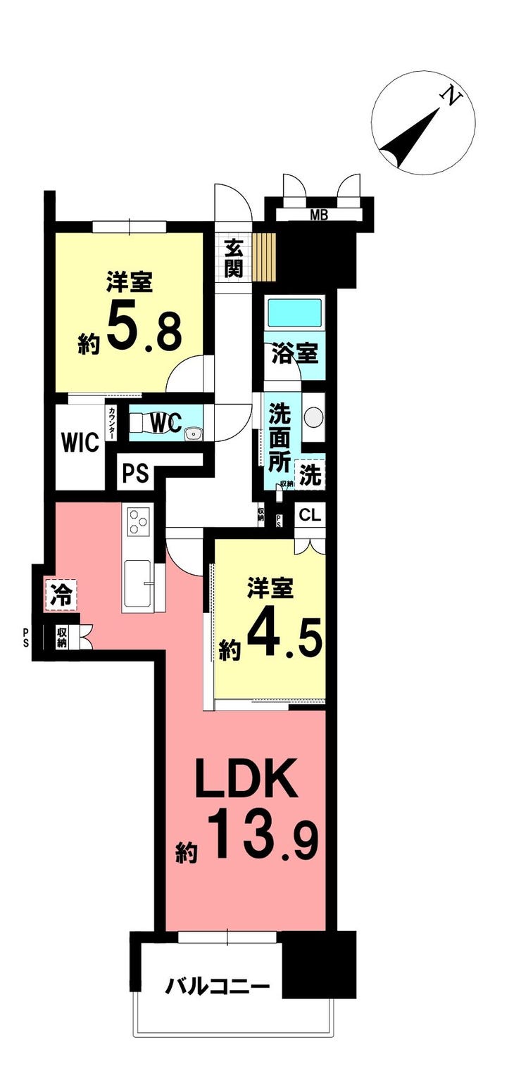【間取り】
単身~ご家族でもご利用いただける2LDKタイプ
8階の眺望は住宅街でも日当たり良好♪