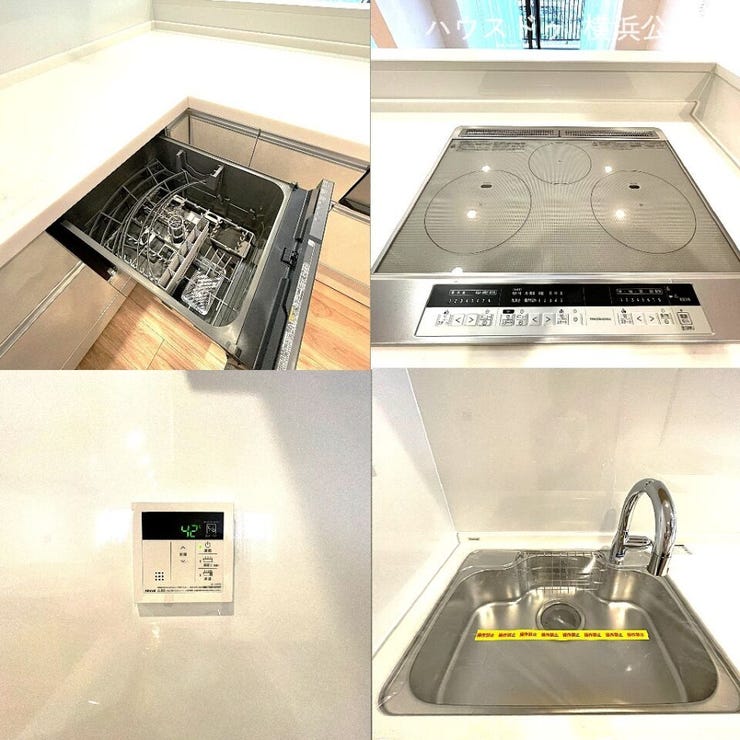 新規に設置したシステムキッチンは食器洗浄乾燥機・IHコンロを搭載。水栓も一新し、給湯パネルもキッチン内に設置されています。