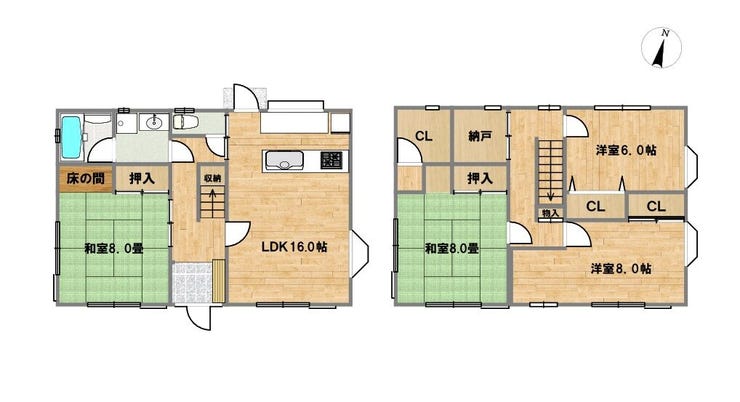 【間取り】
土地面積:191.02㎡、建物面積:119.23㎡
間取り:4LDK+納戸
