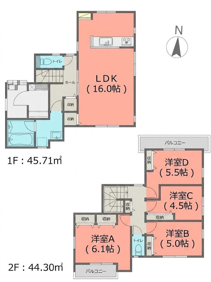 【間取り】
約48坪の広々とした敷地に、南向きの4LDKの間取りです
