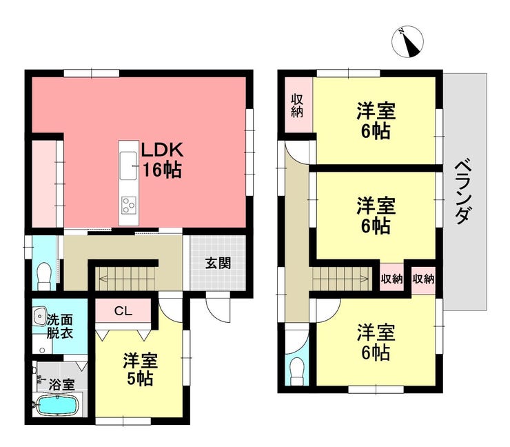 【間取り】
4LDKの間取り。内外装リフォーム予定。駐車スペース2台可