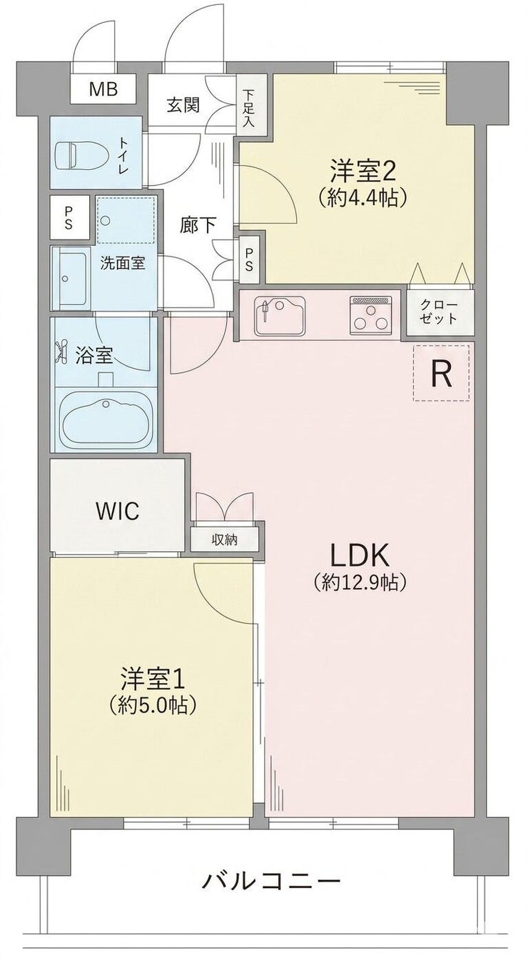 【間取り】
水回りを集約した家事動線の良い間取りは、忙しい朝も効率的に。キッチンからリビング全体が見渡せるので、家族との会話を楽しみながらお料理ができそうですね。ウォークインクローゼットもあり収納も豊富です。
