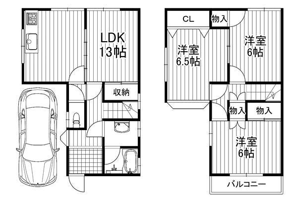 【間取り】
刑部4丁目/土地面積66.01㎡/建物面積78.16㎡/3LDK