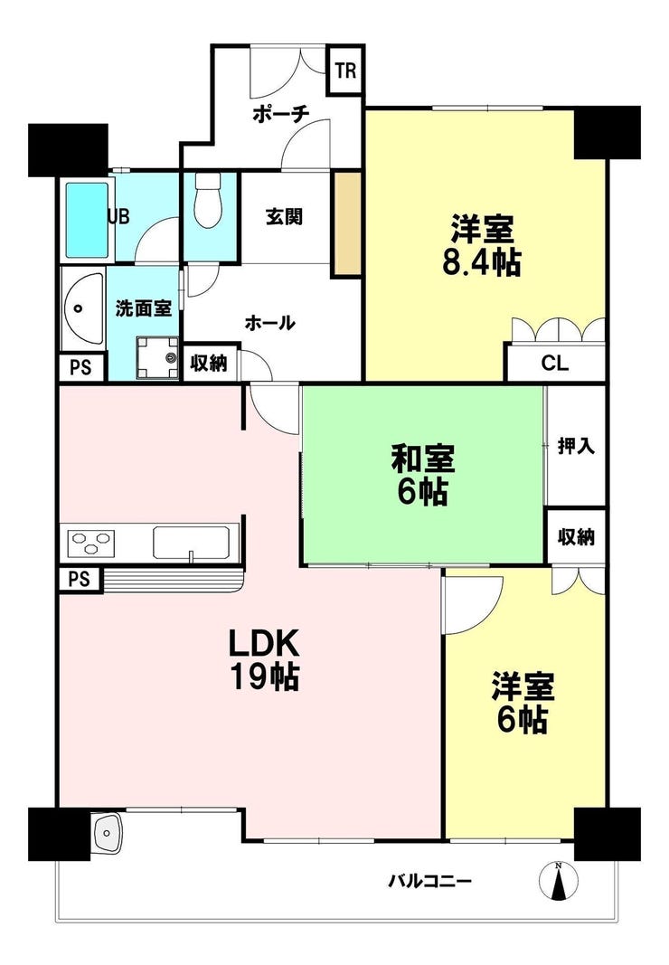 【間取り】
LDK19帖+各部屋6帖以上のゆとりのある間取りです!
南向きで日当たりも良好♪