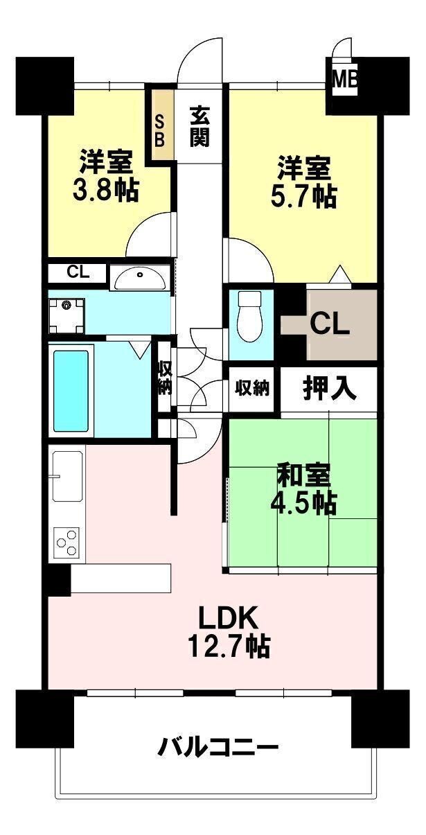 【間取り】
和室の引戸を開ければ、LDKとつながる開放的な空間に。家族が自然と集まりやすい心地よい住まいです。