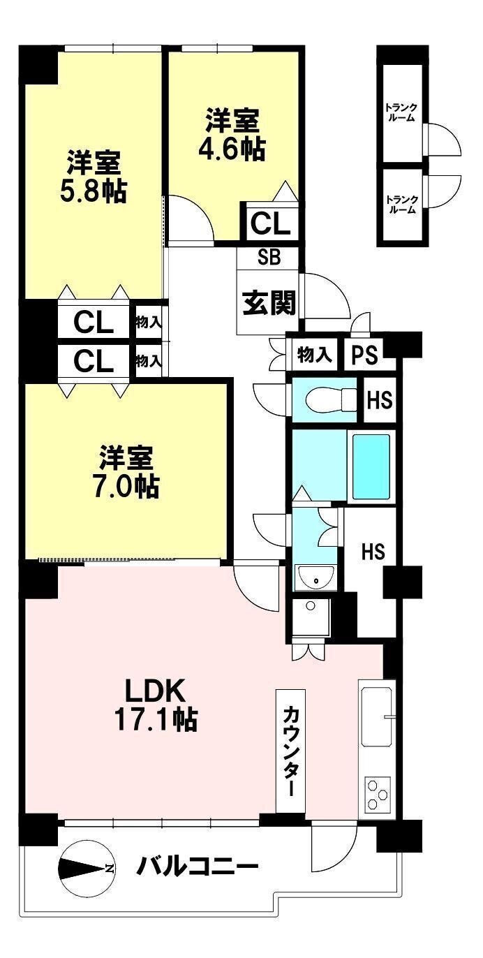 【間取り】
各部屋収納有・外にもトランクルームが有るので荷物の多い方には嬉しいですね♪
