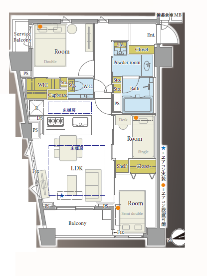【間取り】
令和築のフルスケルトンリノベーション。
3LDK+2Closet+WIC 収納も多くホテルライクな日常
