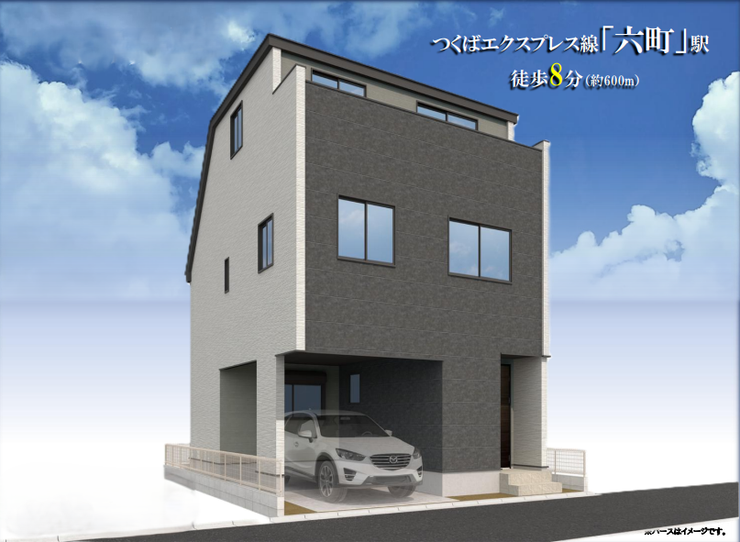 落ち着きある外観デザインの新築3階建。南側道路に面し、車庫スペース付きで毎日の暮らしやすさにも配慮されています。