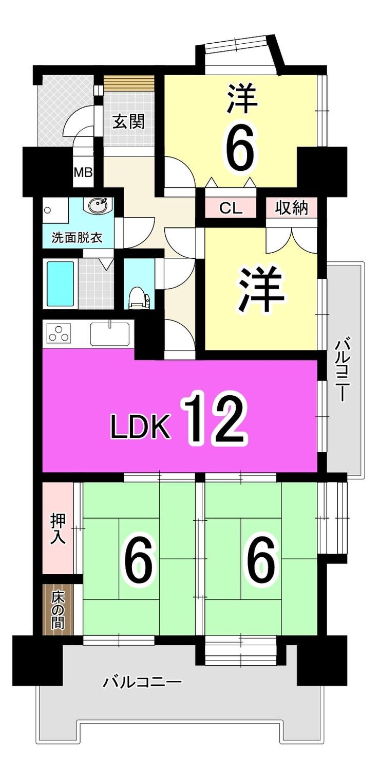 【間取り】
【サンライフ黒崎II 】4LDK中古マンション♪角部屋♪2面バルコニー♪筒井小学校まで徒歩約4分♪