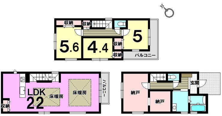 【間取り】
【大野城市雑餉隈町】◆22帖LDKには足元あったか床暖房◆桜並木駅まで歩7分&春日駅まで歩13分のWアクセス