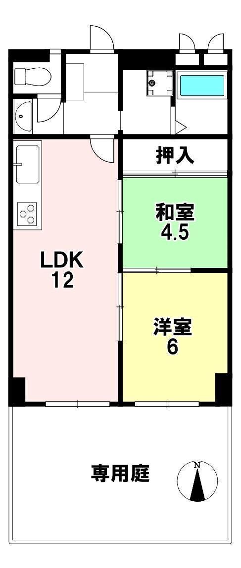 【間取り】
広々専用庭のあるお部屋で、お子様を外で安全に遊ばせられます♪