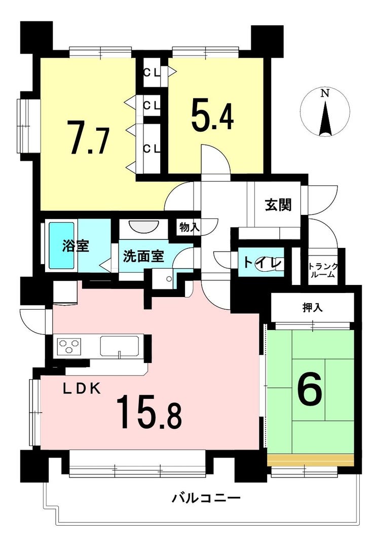 【間取り】
南・西・北の3方角部屋・日当たり、風通し良好!
各部屋に収納スペースを確保しています。