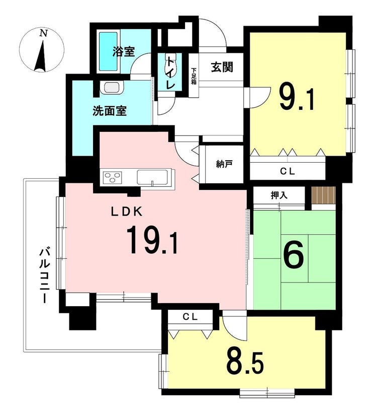 【間取り】
4LDK→3LDKSへ変更し、収納豊富・ゆとりある広さ!
3方角部屋で日当たり・風通し良好♪
