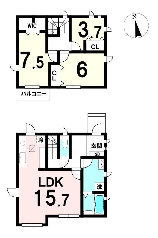 【間取り】
・2階に3居室がまとまり、生活動線がシンプル
・主寝室7.5帖+WICでゆとりあるプライベート空間
・南側バルコニーで洗濯物がよく乾く