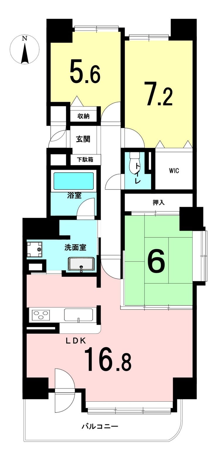 【間取り】
南向きで日当たり良好。各部屋に収納スペースを確保しています。LDK~洗面室の動線もスムーズ♪