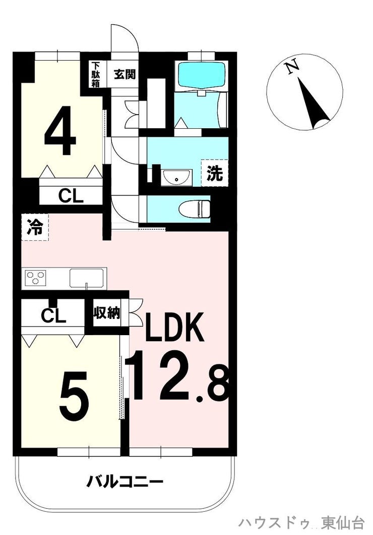 【間取り】
DKは家具配置がしやすく、各2部屋とも独立性が高いレイアウト
玄関のシューズクロークや各所のクローゼットで収納量も十分
水回り動線がまとまっており、生活しやすい間取り