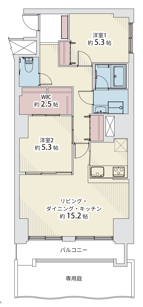 【間取り】
ガーデニングも、お子様遊び場も。専用庭のある暮らし。ペットとの時間も楽しめます。