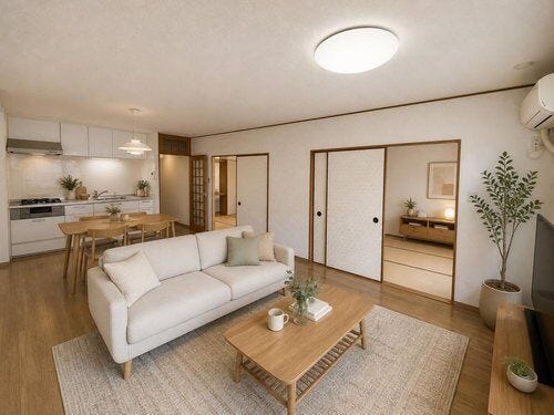 家具はAIで配置している為、
実際に見ると「広っ!」となるLDKです
“住みたい”と思える空間に仕上がっています。