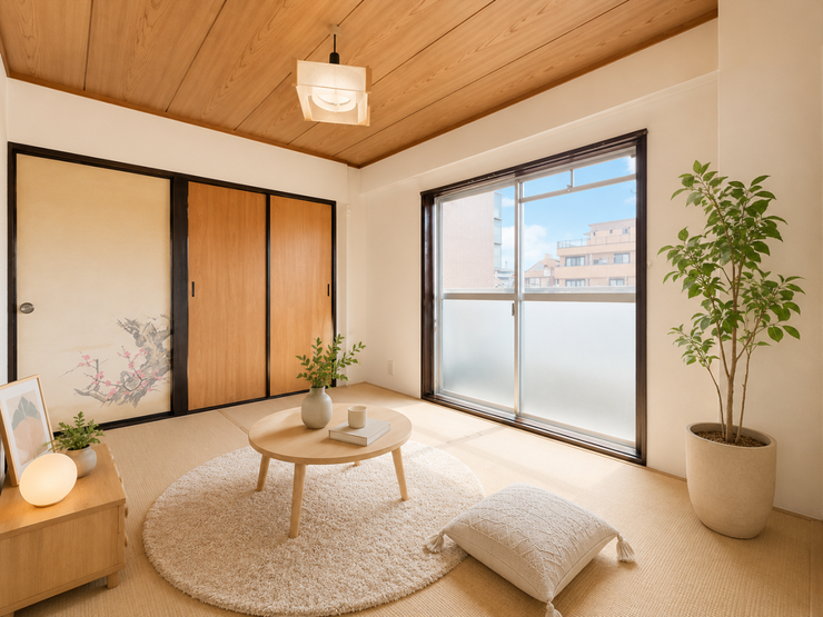 バルコニーへ出入りのすることが出来るお部屋です。
お部屋の中には南向きの窓から暖かな光と風が入り込む素敵な空間になります。
※実際の写真に家具や調度品をCG合成したものです。