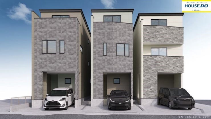 【外観】
完成イメージです♪
2026年9月完成予定
◎3階建て♪3LDK+広々納戸!床暖房付き
◎内浜小学校まで徒歩12分!