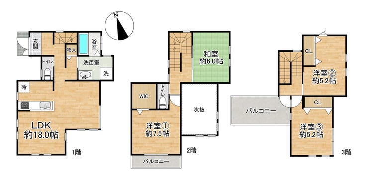 【間取り】
■3階建■4LDK■土地面積102.02㎡■建物面積109.34㎡