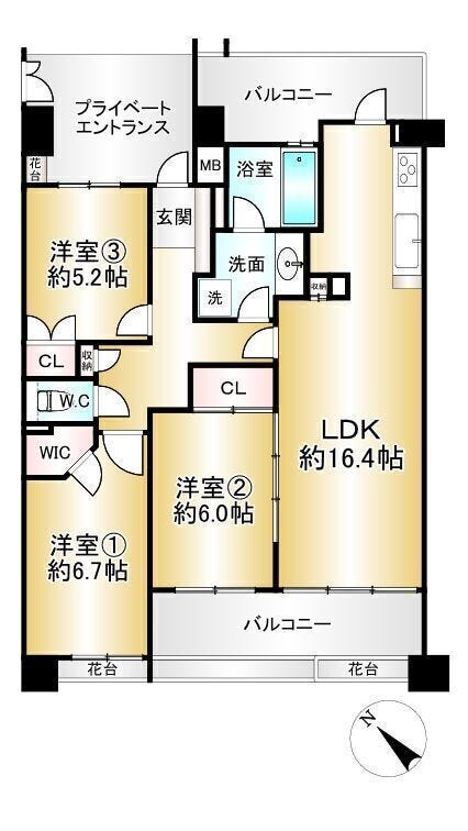 【間取り】
■3LDK■専有面積79.10㎡■バルコニー面積21.72㎡
