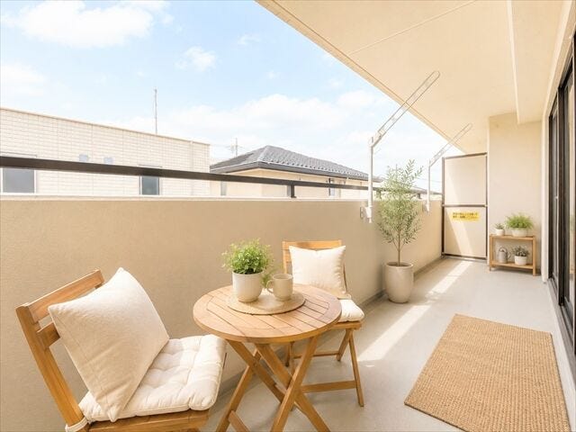 開放感のある広々バルコニー。
陽当たりも良く、毎日の洗濯もストレスフリー。