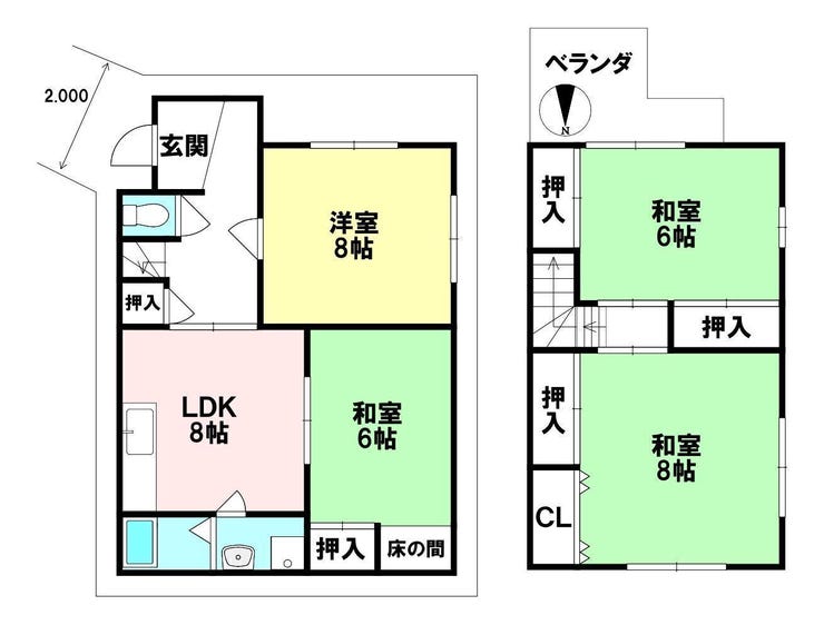 【間取り】
1階・2階に和室を配した4LDK感覚のゆとりある間取り。1階LDK横の和室は客間やお子さまの遊び場にも使いやすい◎収納も各所に備わっております。