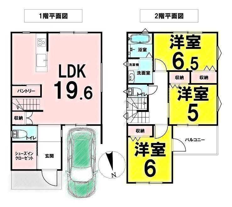 【間取り】
19.6帖LDK×パントリー×SIC付き!2階3部屋で子ども部屋も在宅部屋も確保しやすい、家族でゆとりある新築戸建てです!