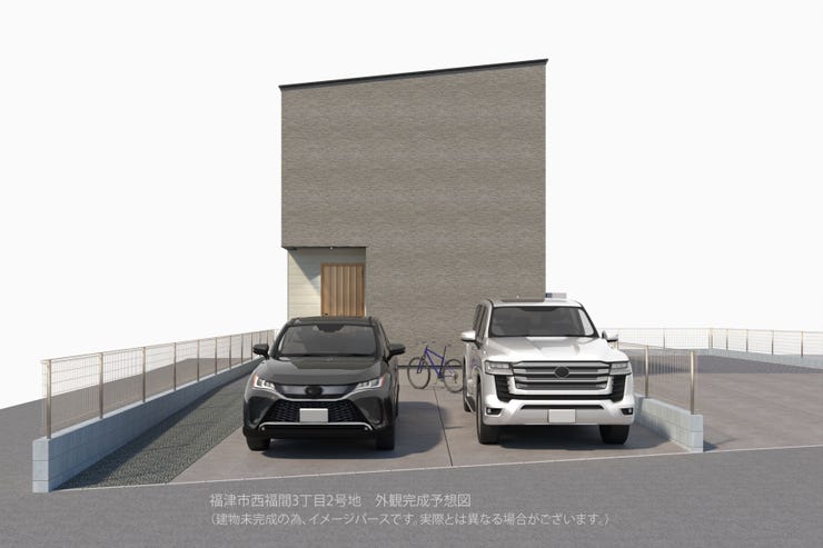 【外観】
【外観】
グレーのスタイリッシュな外壁が目を引く外観。並列で2台分の車をゆったり駐車できるスペースを確保。