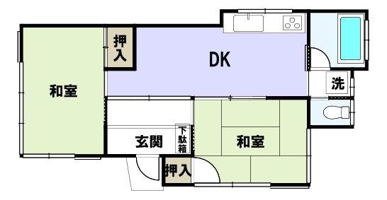 【間取り】
【Floor Plan】
2DK+庭
※図面と現況の相違がある場合は現況を優先とします。