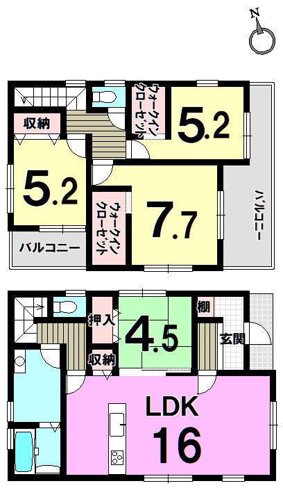 【間取り】
◆大野南小学校まで歩5分◆2面バルコニーの明るい間取り◆WIC2つで収納力をアップ!