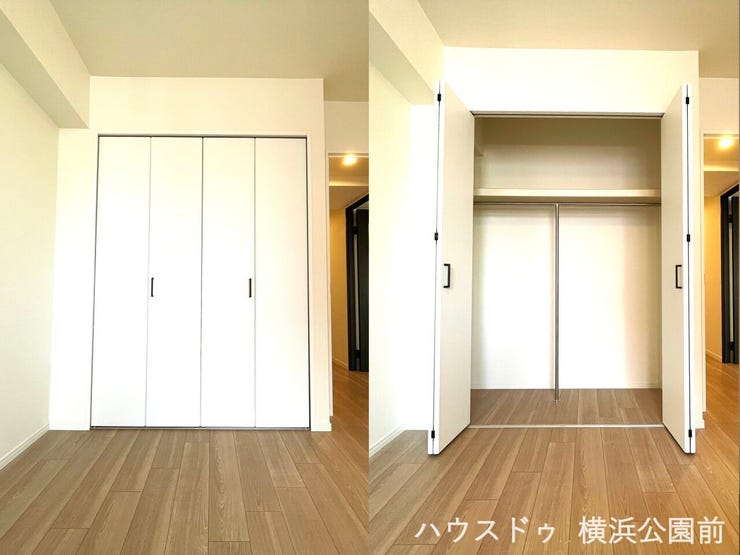 クローゼットにはハンガーバーのほか、棚も設置されていますので、サイズ・重さ別に場所を分けて収納することができます。