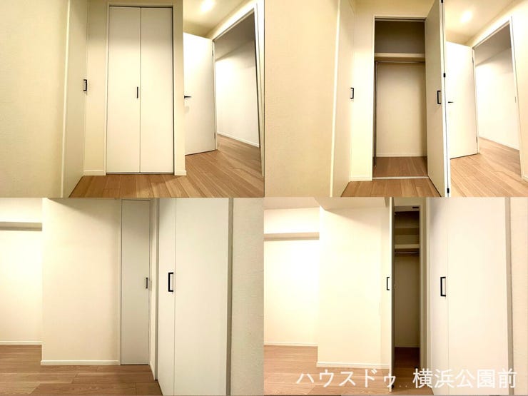 L字型のクローゼットが設置されており、扉は2つ。お荷物の位置関係からどちらからでも取り出せます。