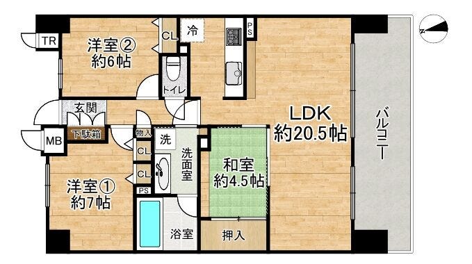 【間取り】
■3LDK■専有面積81.94㎡■バルコニー面積15.80㎡