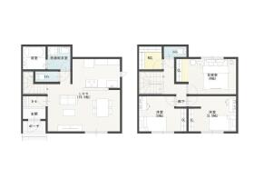 新築プラン例　間取り図
１階面積：41.40㎡
２階面積：43.06㎡
延床面積：84.46㎡（25.54坪）