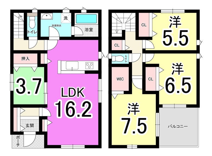 【間取り】
【閑静な住宅街】若松区高須西の新築戸建て♪青葉小・高須中学校♪システムキッチン♪ディンプルキー♪