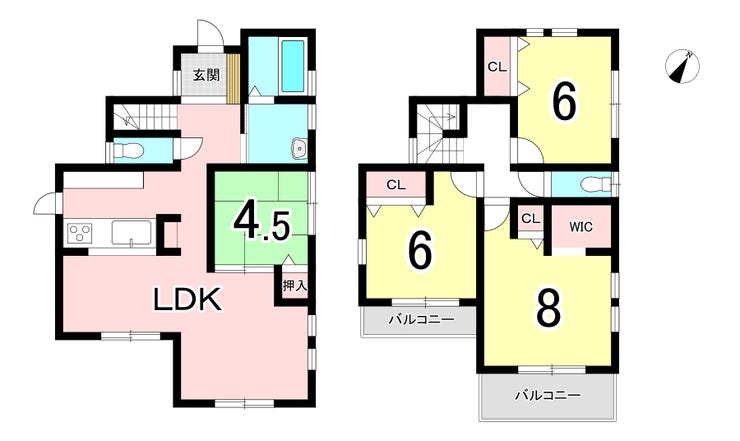 【間取り】
【4LDK】
2階の洋室はすべて6帖以上の広さを確保!
大きな家具を置いてもゆったりと過ごせる快適な空間です!
収納やレイアウトの自由度も高く、家族それぞれが思い思いの時間を楽しめる住まいです!