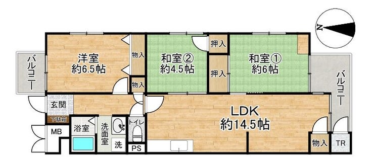 【間取り】
■3LDK■専有面積75.57㎡■バルコニー面積8.29㎡