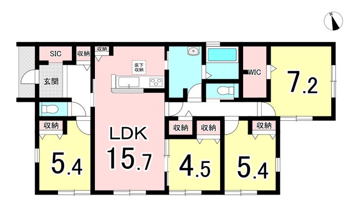 【間取り】
ワンフロアで生活が完結する、暮らしやすい平屋住宅。階段の上り下りがなく、小さなお子様からご年配の方まで安心して快適に過ごせます。家族との距離も近く、自然とコミュニケーションが生まれる住まいです。