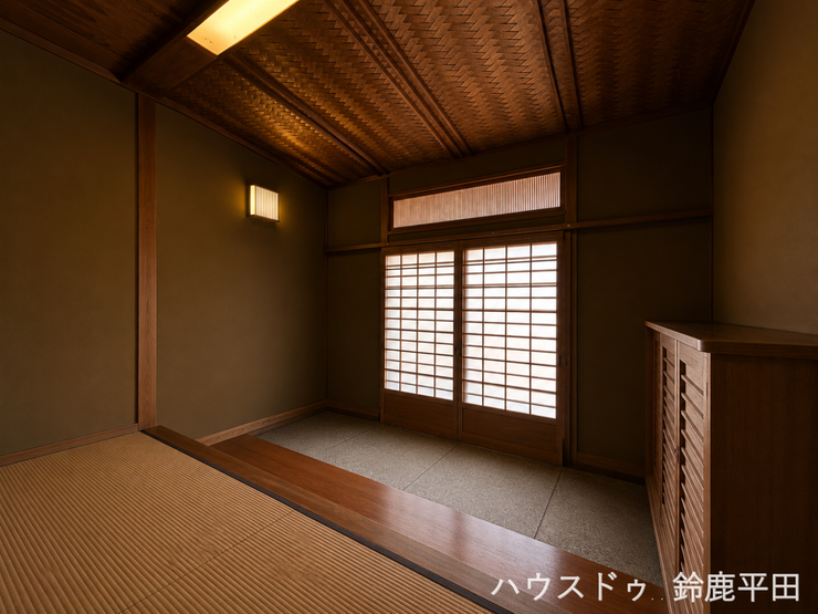 ※家具消しの加工を行っております。
茶色を基調とした玄関で広めなので使いやすいのが特徴です。
