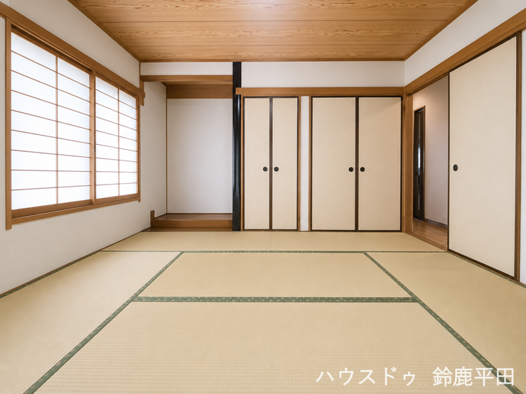 ※家具消し加工をしています。
唯一の和室で押し入れもついています。玄関から近いのでお客様をすぐに迎え入れることができます。