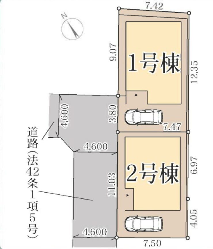 1号棟
土地面積93.89㎡(他私道持分有)
建物面積95.58㎡