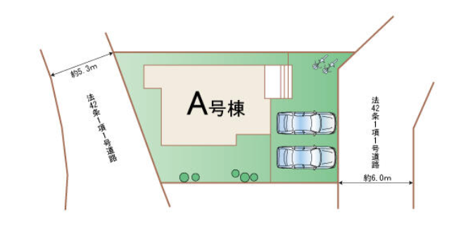 【全体区画図】
東西の道路に面した角地
